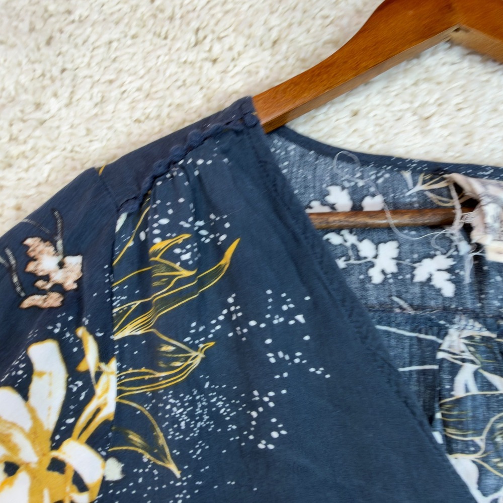 Jaase Floral High Low Top Womens Size S Blue Boho Bell Sleeve V-Neck Blouse - Picture 10 of 11